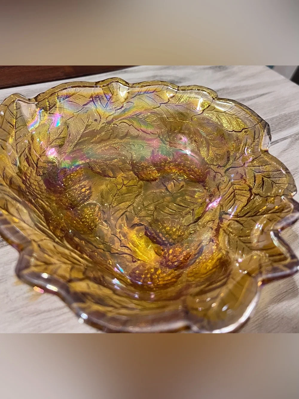 Vintage Indiana Glass Loganberry Marigold Carnival Glass Bowl 7”